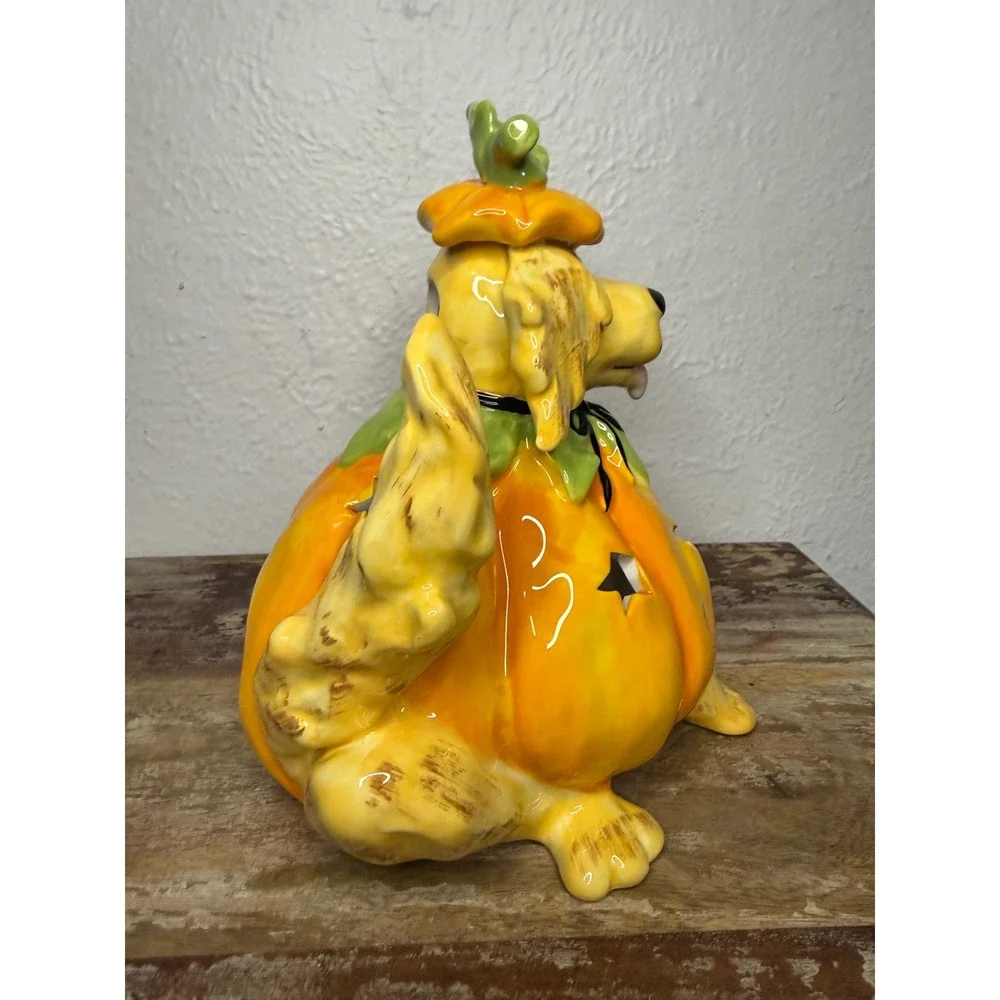 Blue Sky Halloween Ceramic Jack O Lantern Golden Retriever Candle Holder NEW